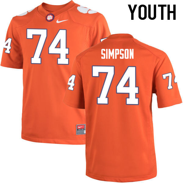 Youth Clemson Tigers #74 John Simpson College Football Jerseys-Orange